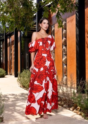 Vestido Dalia estampado naranja
