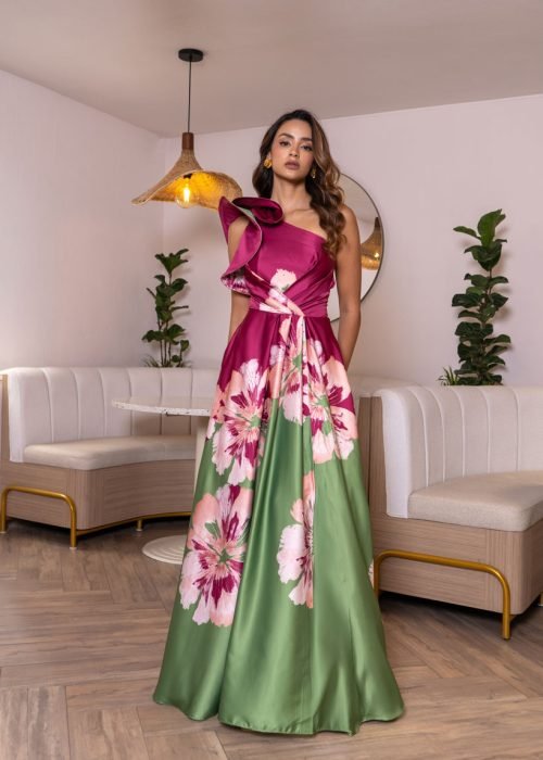 Vestido regina estampado magenta - Imagen 2