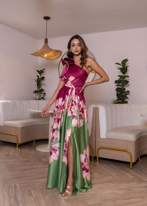 Vestido regina estampado magenta - Imagen 5