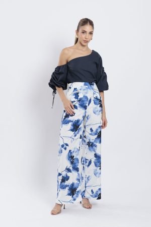 Pantalon tulipan estampado azul