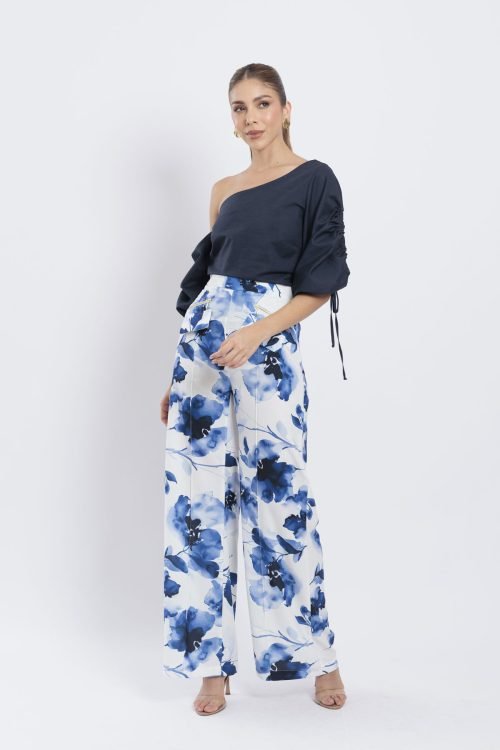 Pantalon tulipan estampado azul - Imagen 2