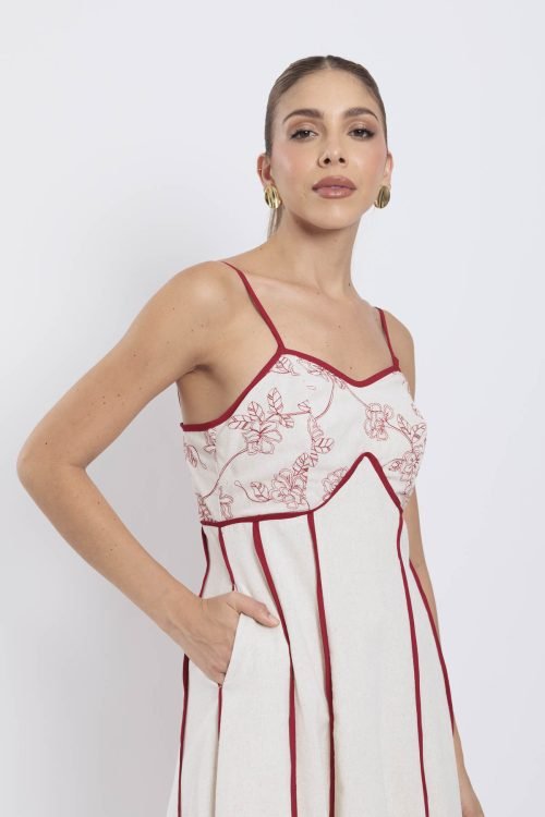 Vestido nerea Bordado rojo - Imagen 3