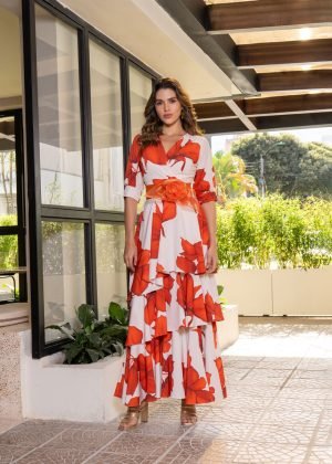Vestido amanda estampado naranja
